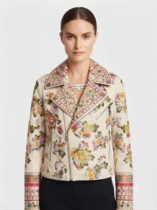 Alice + Olivia Jackets & Blazers - Alice + Olivia Lamb Leather Rare Embroidered Moto Jacket Size M MSRP $1595